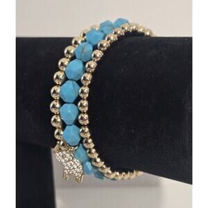 Cubic Zirconia Elephant Pendant Turquoise Color Trio Stretch Bracelet